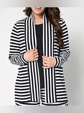 New Belle by Kim Gravel Nautical Knit Striped Open Front Cardigan / XL